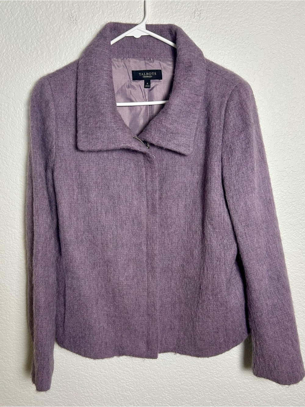 Talbots Wool Alpaca Mohair Jacket Lavender Full Zip Coat Size 8